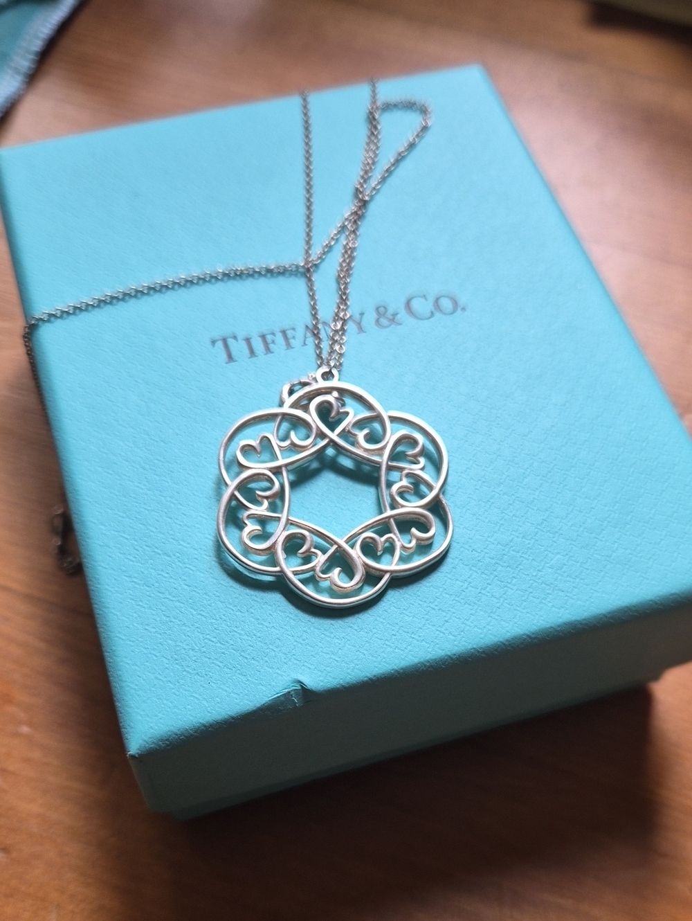 Tiffany & Co. Silver Openwork Heart Wreath Pendant Necklace